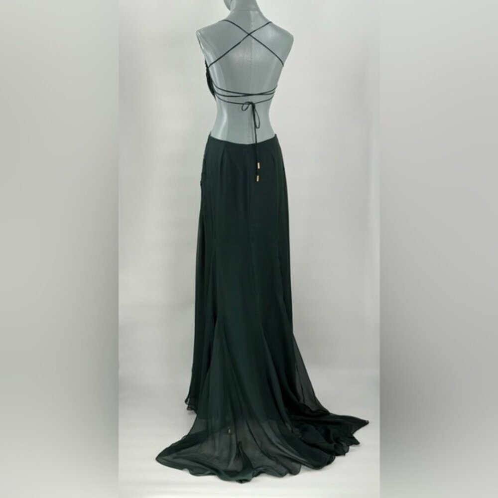 🆕 CULT GAIA 🧿 NWOT Aphea Silk Cut Out Backless Dress, Forest Green - Sz US 4 - Picture 9 of 17